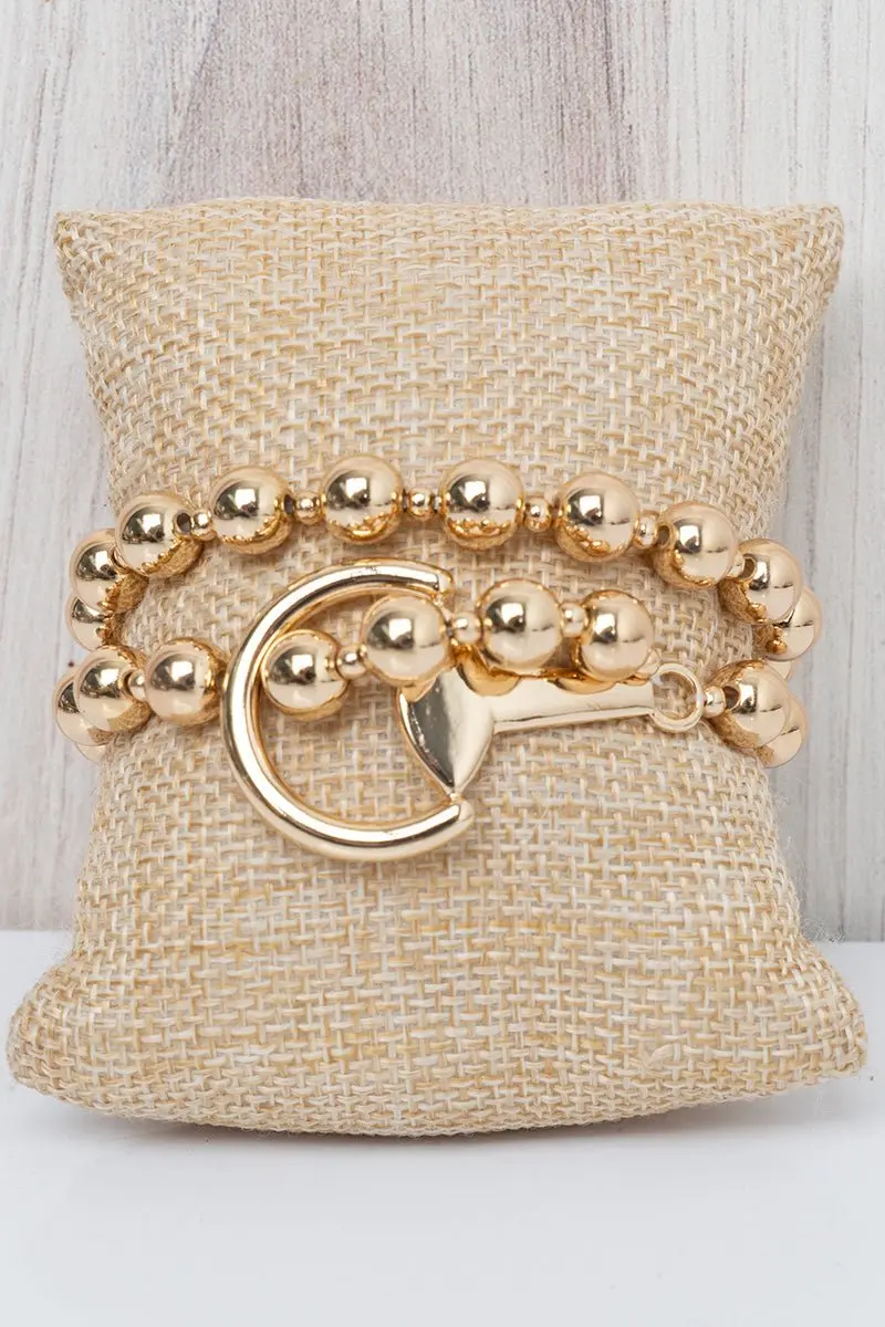 Threaded Tack Goldtone Beaded Wrap Bracelet
