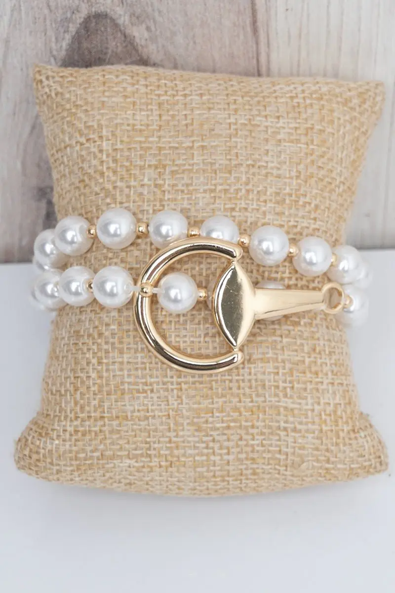 Threaded Tack Goldtone & Pearl Wrap Bracelet