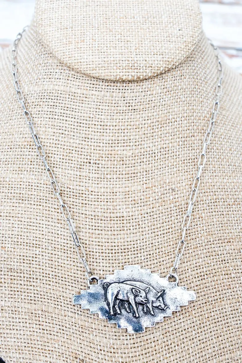 TIPI Barn Buddies Pig Silvertone Necklace