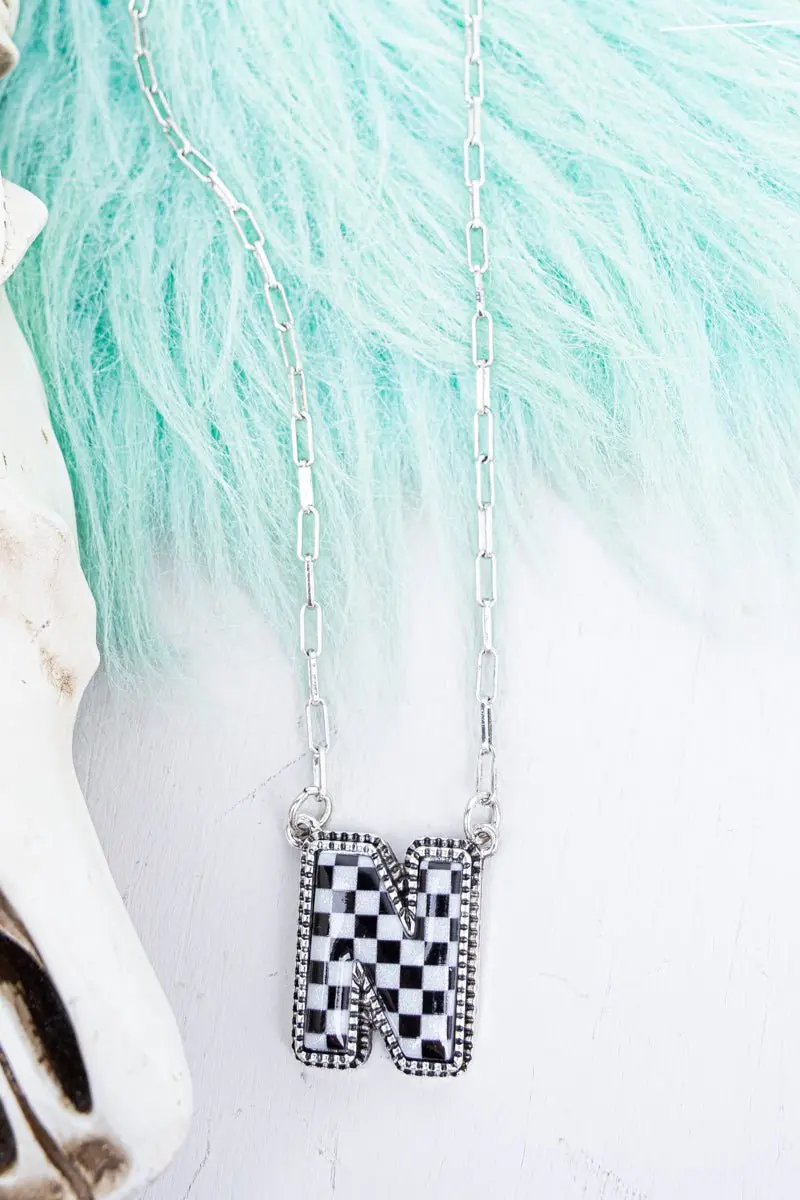 TIPI Black & White Checkered 'N' Silvertone Necklace