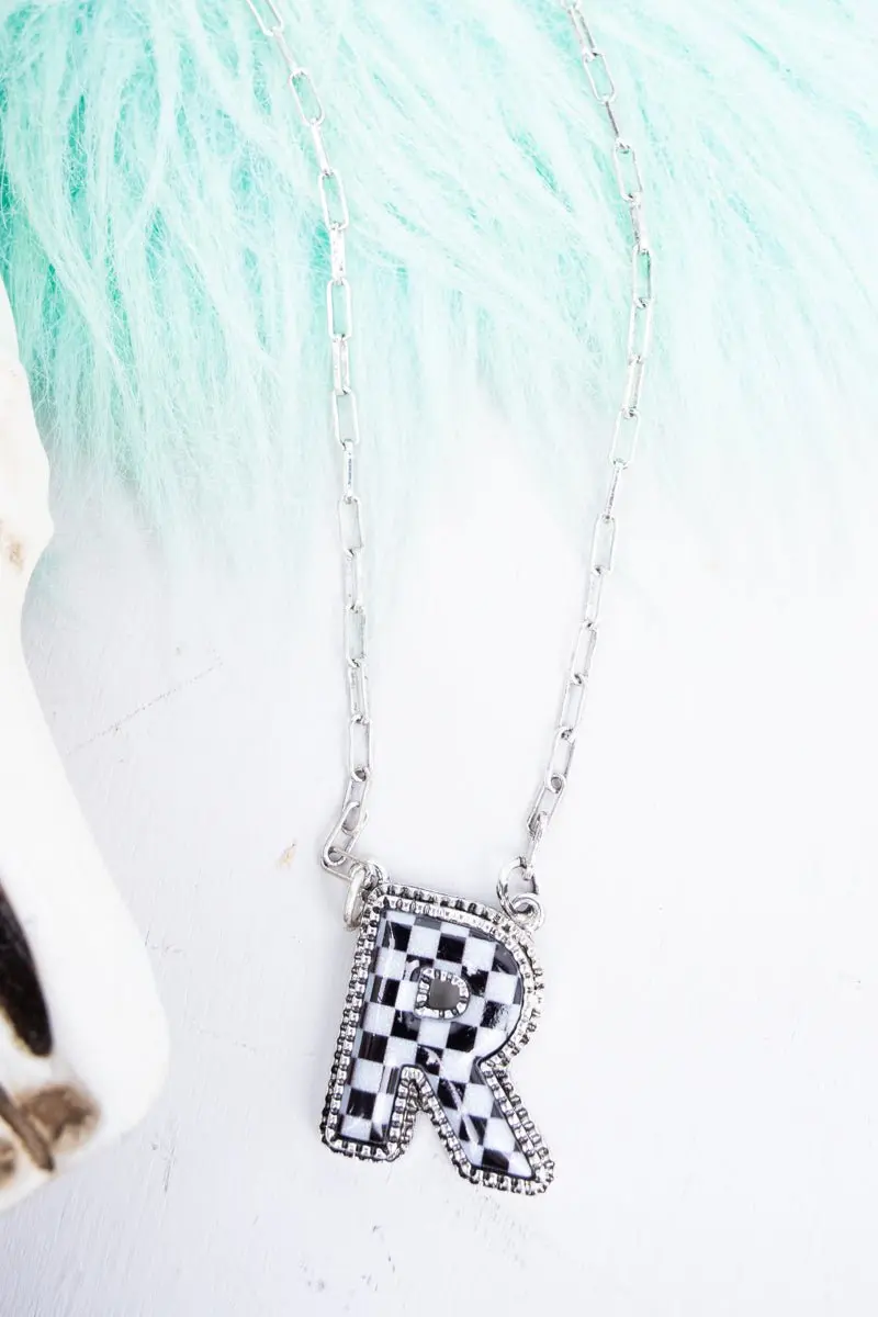 TIPI Black & White Checkered 'R' Silvertone Necklace