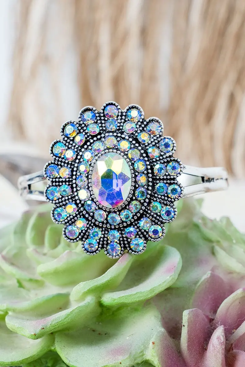 TIPI Iridescent Spurs & Sparkle Silvertone Cuff Bracelet