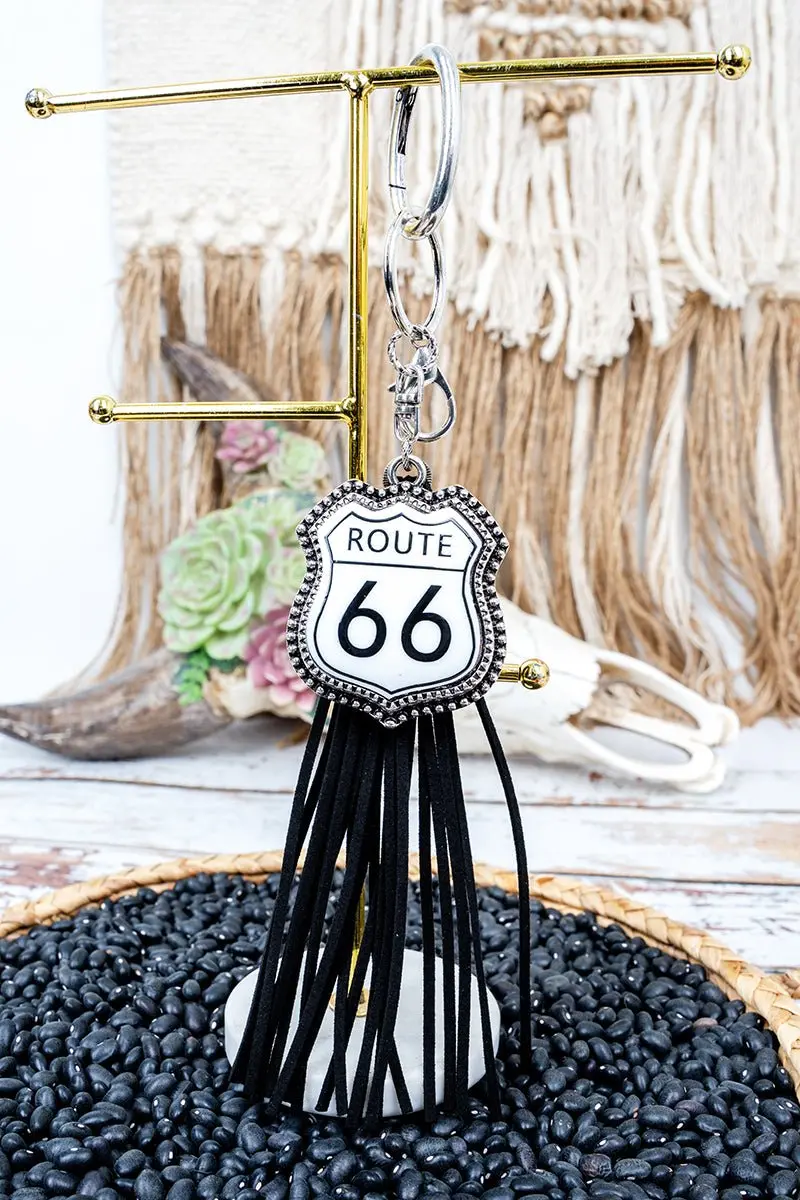 TIPI Retro Mile Marker Black Tassel Keychain