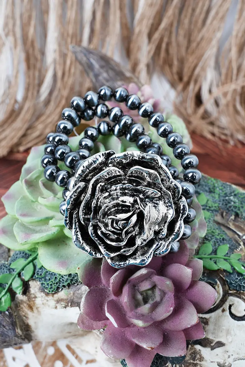 TIPI Rose Royale Silver Pearl Stretch Bracelet