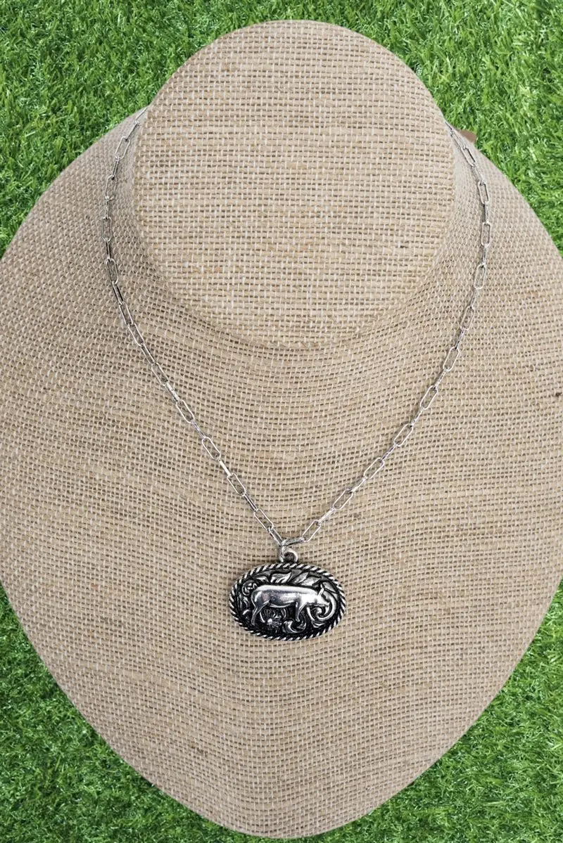 TIPI Rustic Roamer Pig Silvertone Necklace