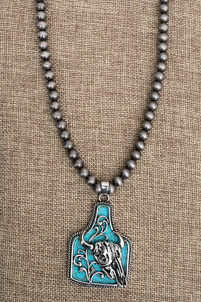 TIPI Turquoise Stoneforge Steer Silver Pearl Necklace