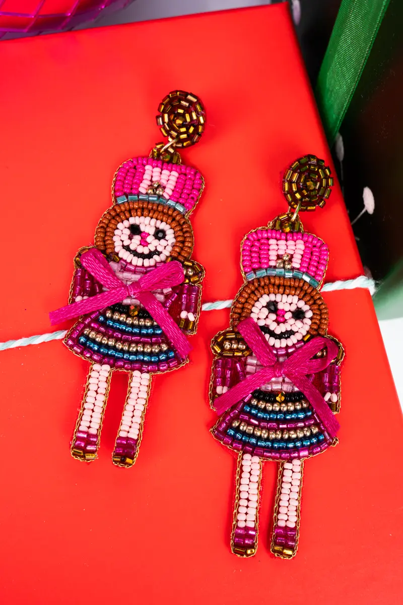 Toy Soldier Pink Seed Bead Earrings