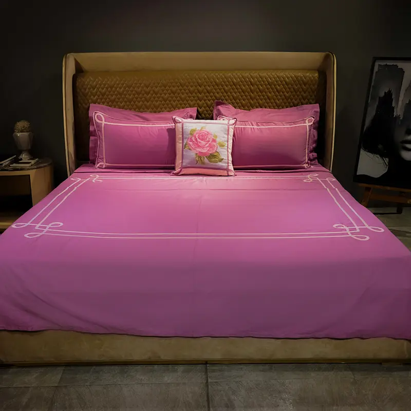 Tranquil Curve| Designer Bed Sheet Set| Pink| 100%Cotton