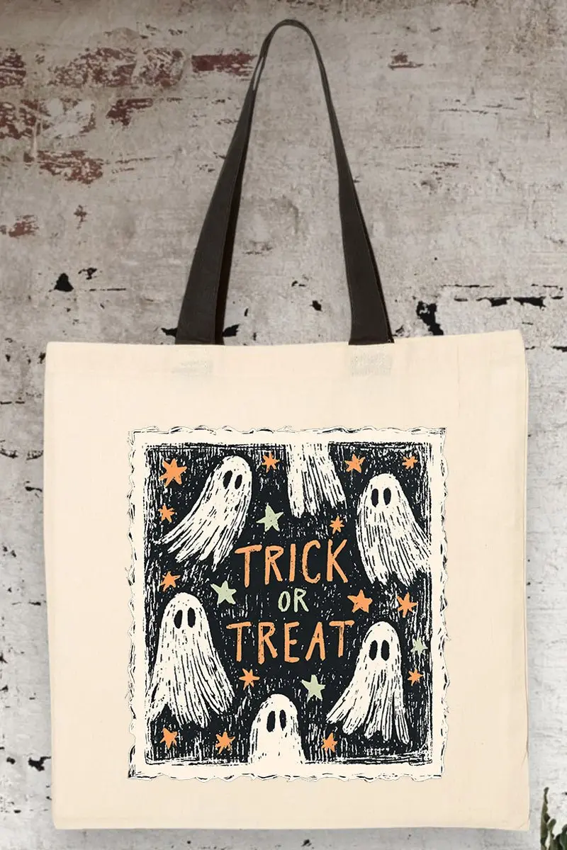 Trick Or Treat Ghost Crew Medium Canvas Tote