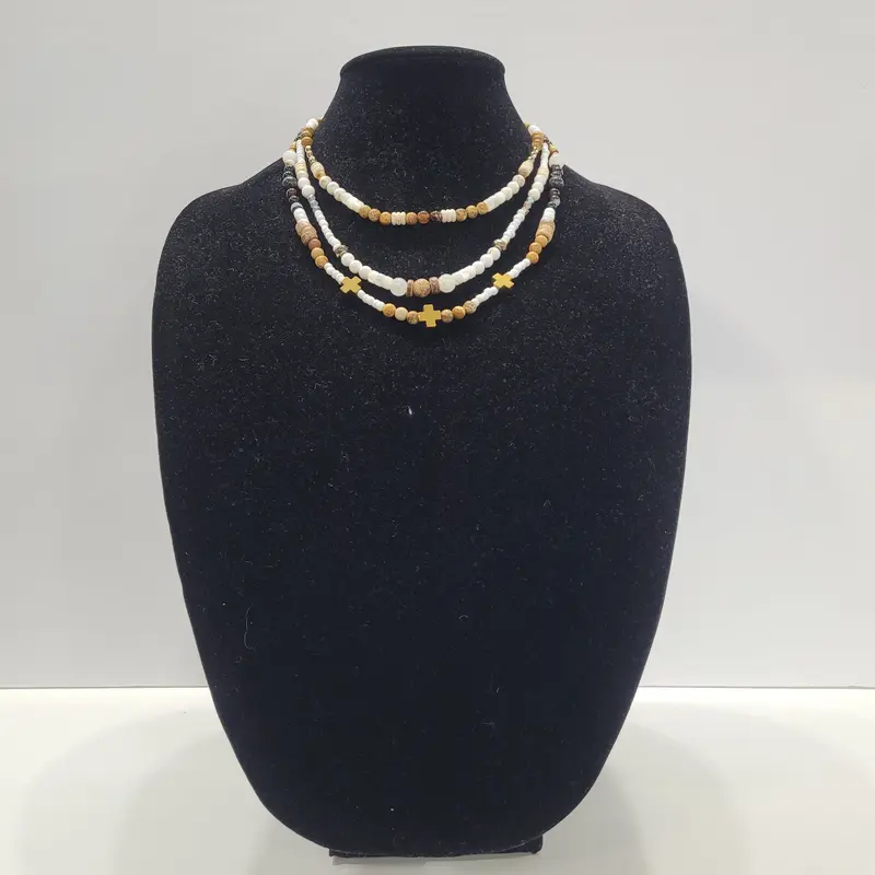 Triple Layered Short Cross Necklace