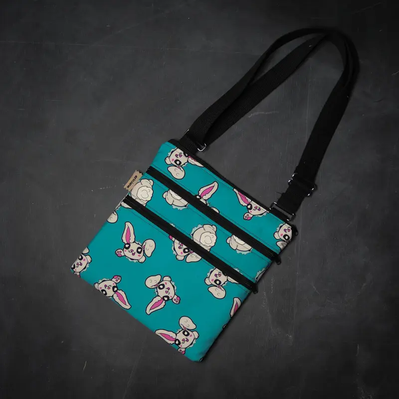 Triple Zip Crossbody Bag in Bunny Faces