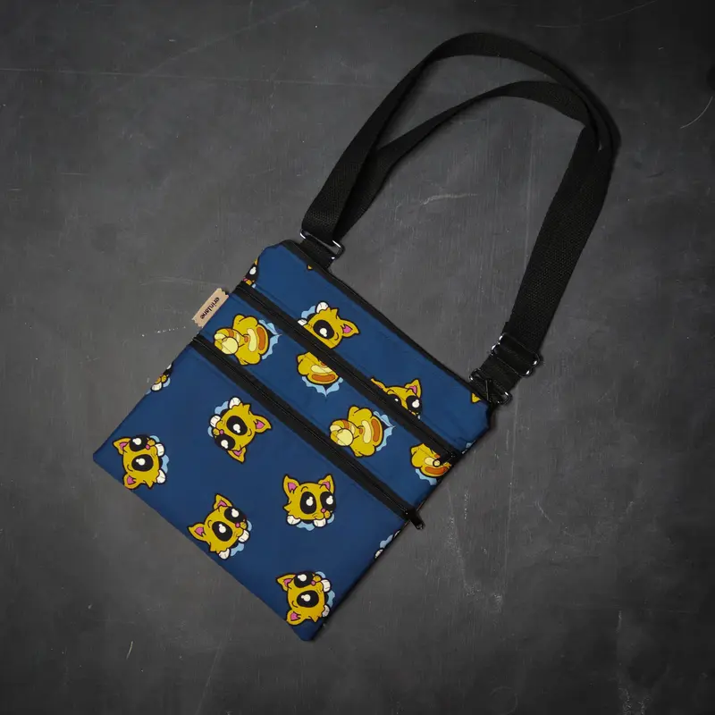 Triple Zip Crossbody Bag in Cat Faces