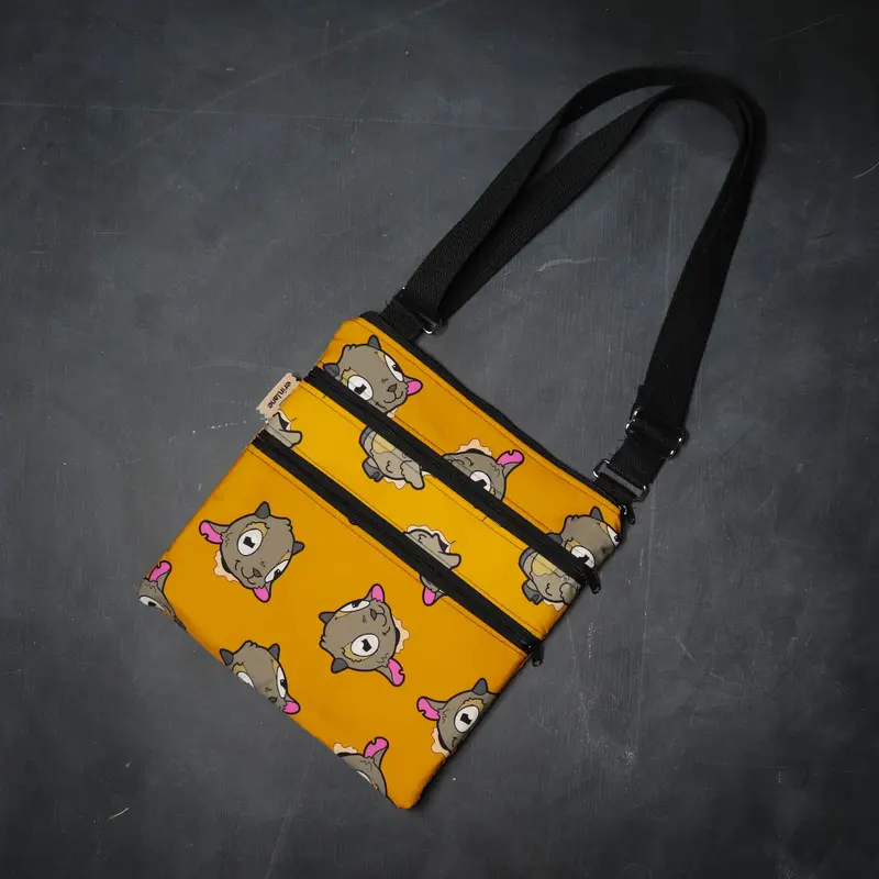 Triple Zip Crossbody Bag in Goat Faces