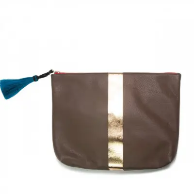Truffle/gold Medium Tassel Pouch