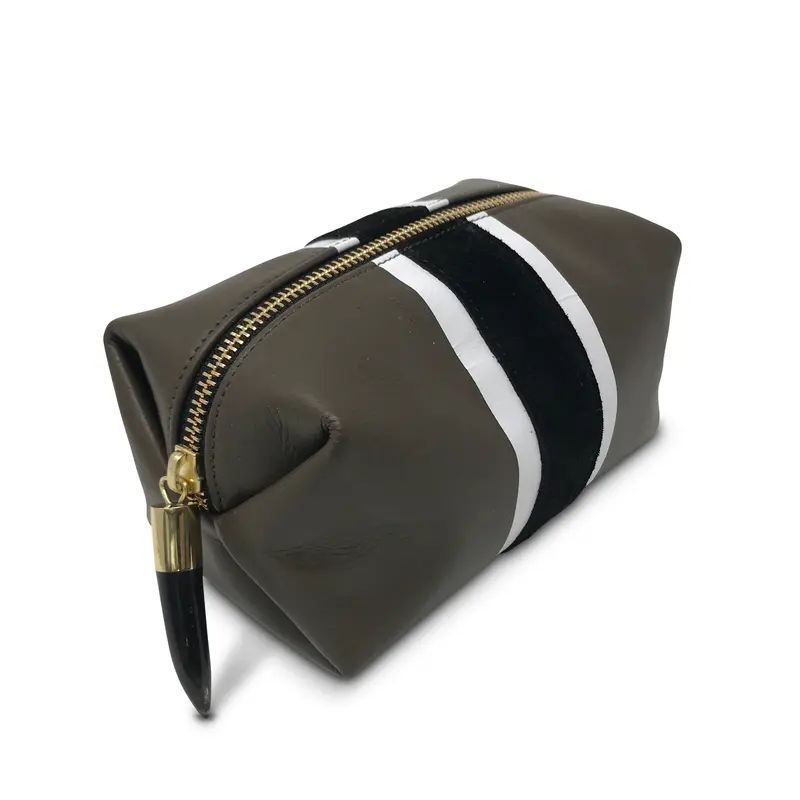 Truffle With B&W Stripe Cosmetic Case