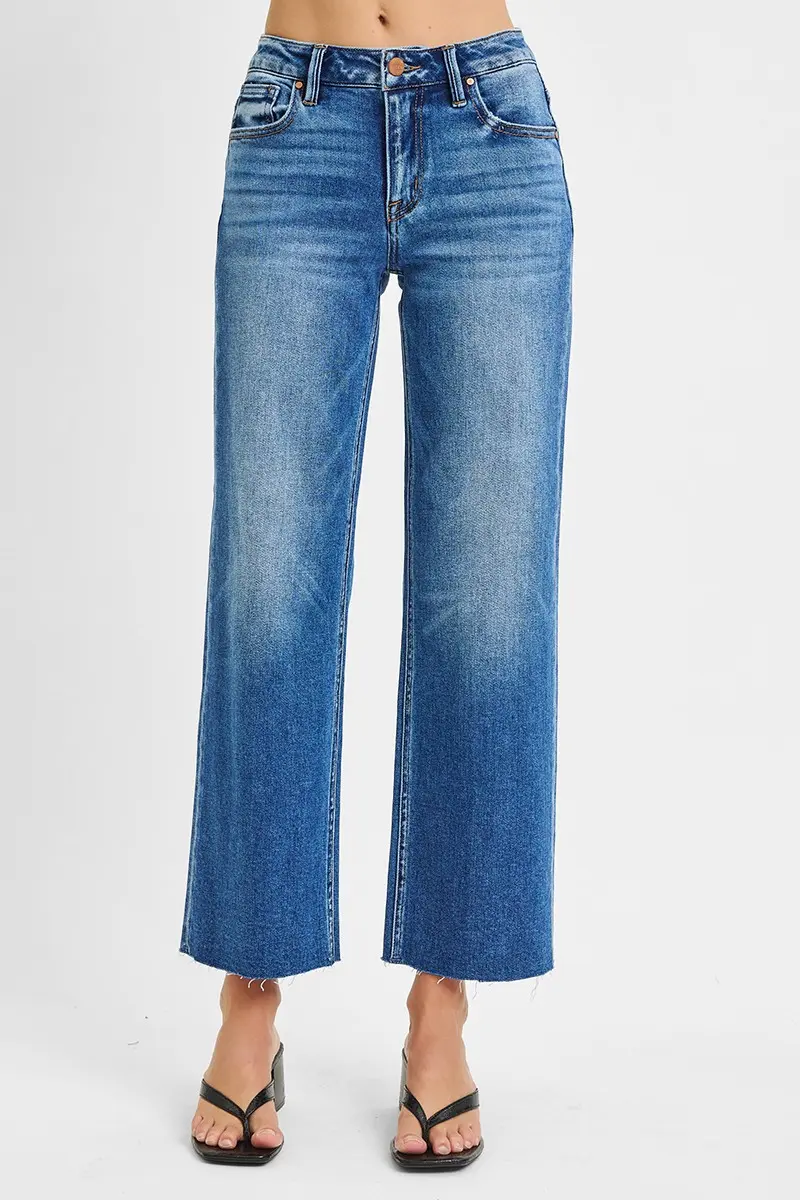 Tummy Control Mid Rise Crop Straight Jeans By Risen