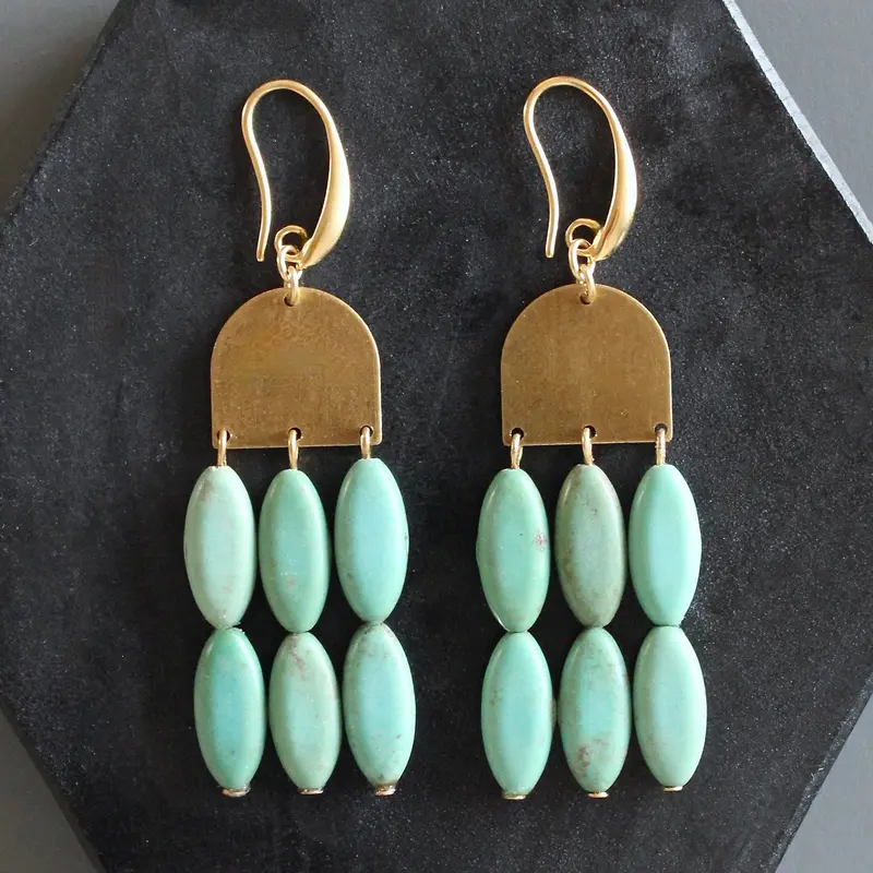 Turquoise & Brass Shield Dangle Earrings