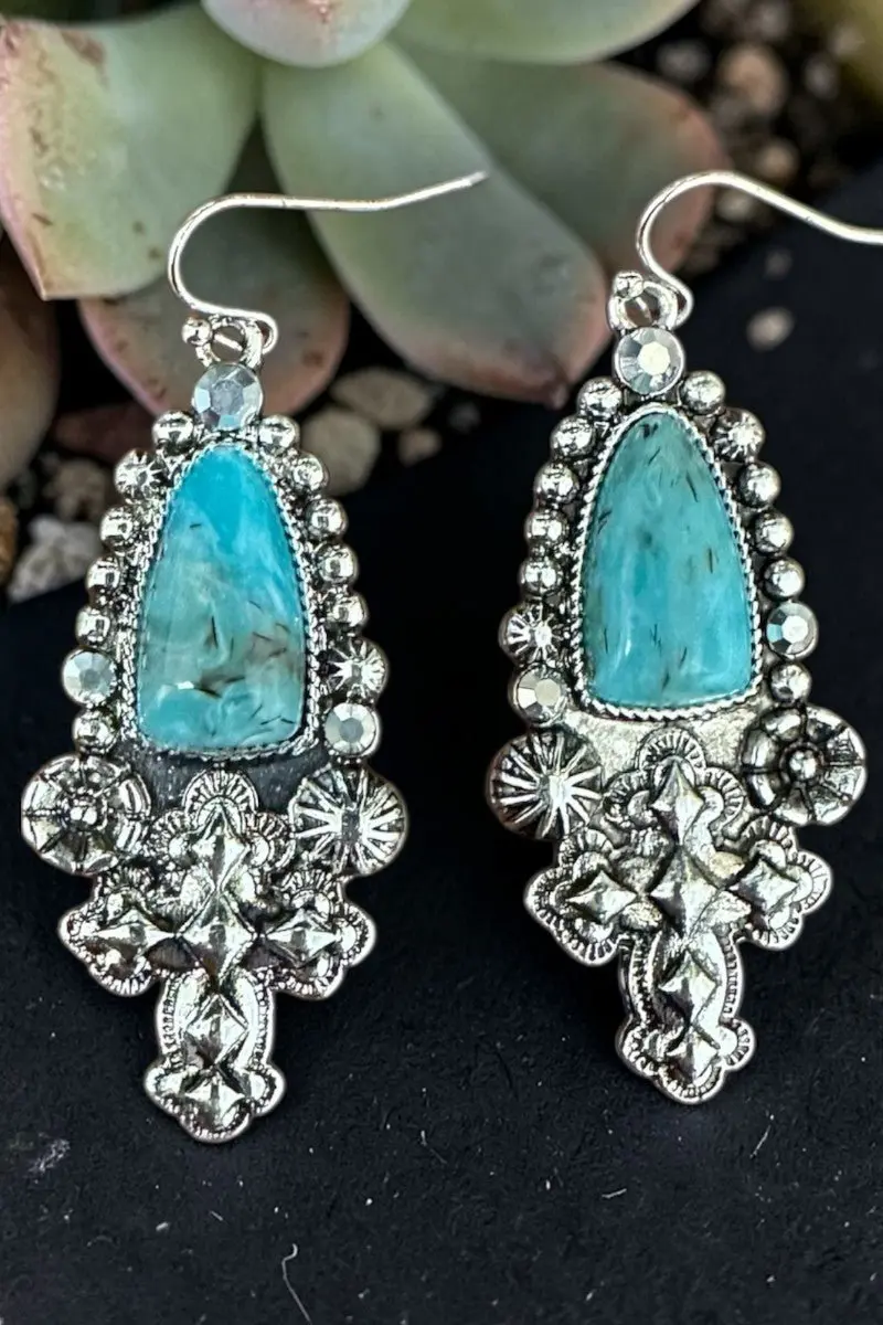 Turquoise Desert Grace Silvertone Earrings