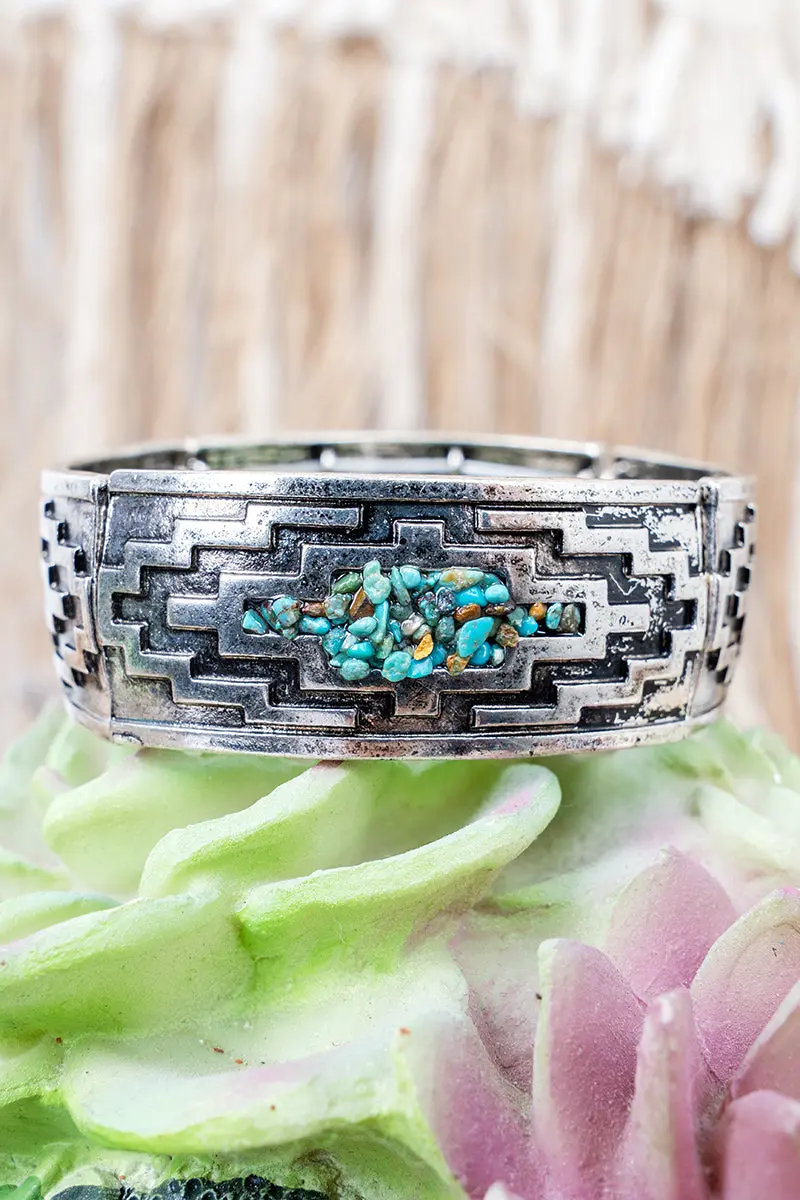 Turquoise Flintrock Mesa Silvertone Bracelet