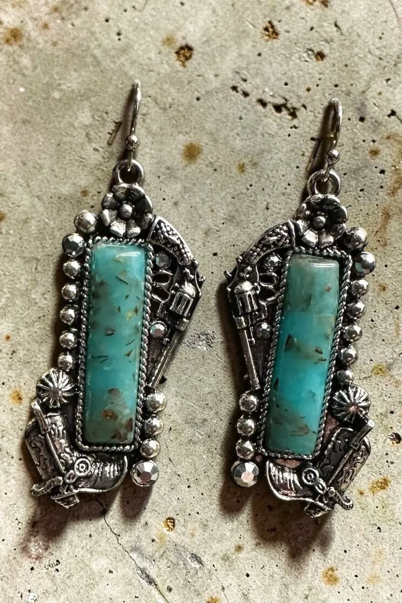 Turquoise High Noon Silvertone Earrings