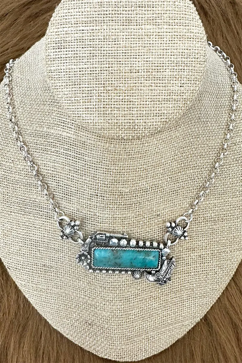 Turquoise High Noon Silvertone Necklace
