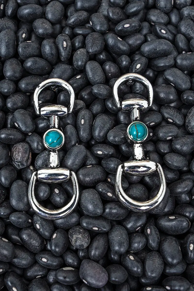 Turquoise Modern Bridle Silvertone Earrings