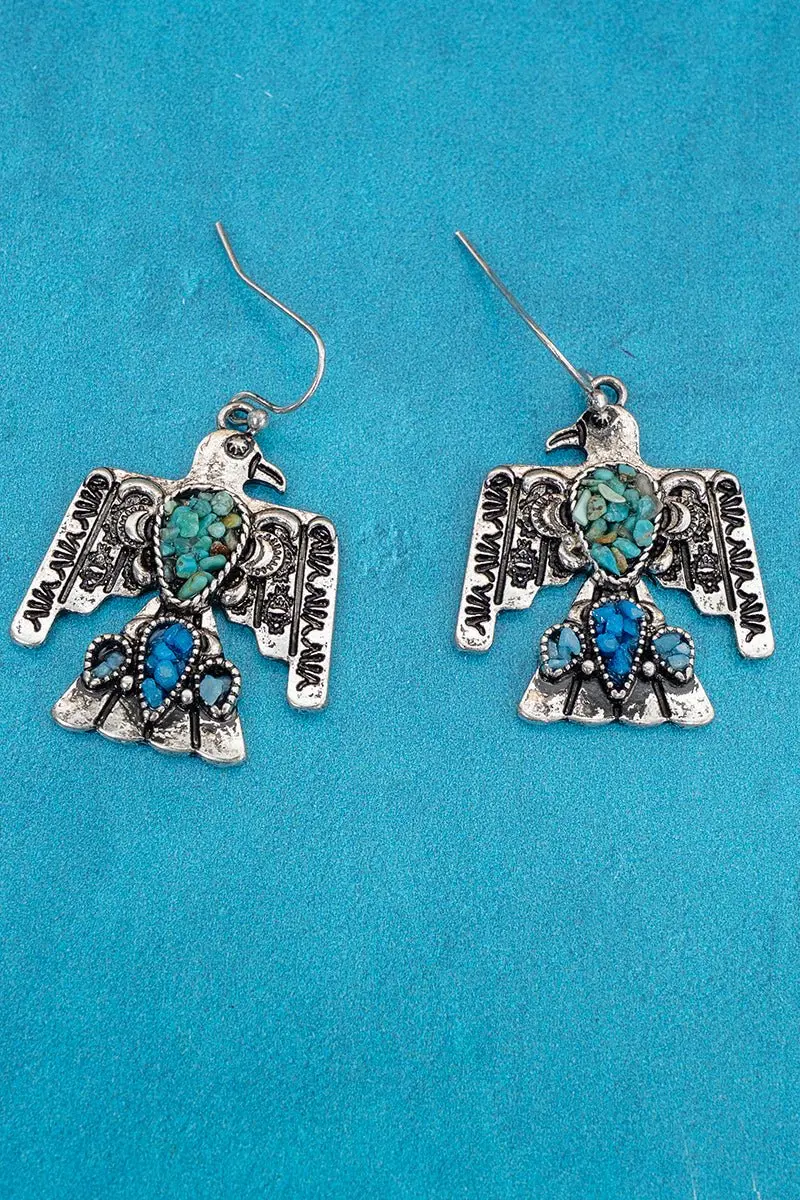 Turquoise Mosaic Ridge Thunder Silvertone Earrings