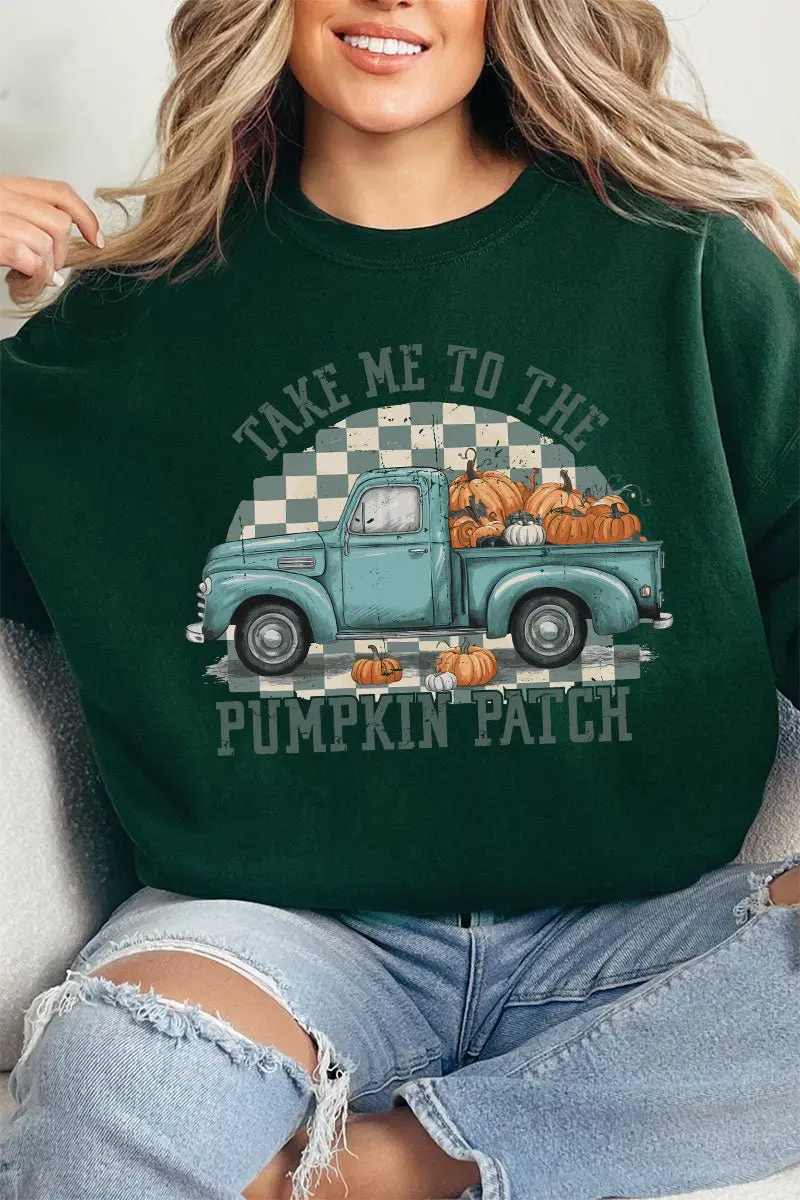 Turquoise Pumpkin Patch Truck Heavy-weight Crew Sweatshirt