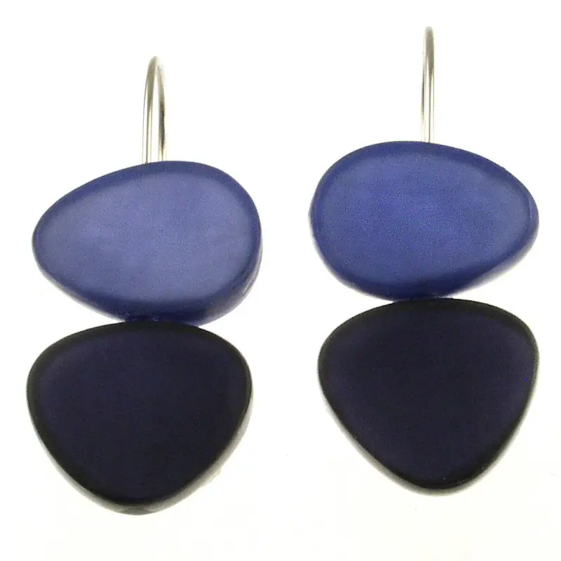 Two Tone Pebble Dangle Earrings - River Blue
