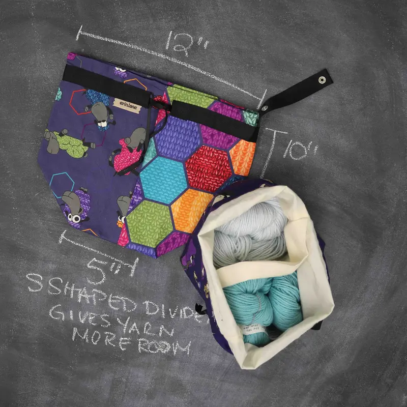 Twofer Project Bag in Stitchy-Hexi Sheeple