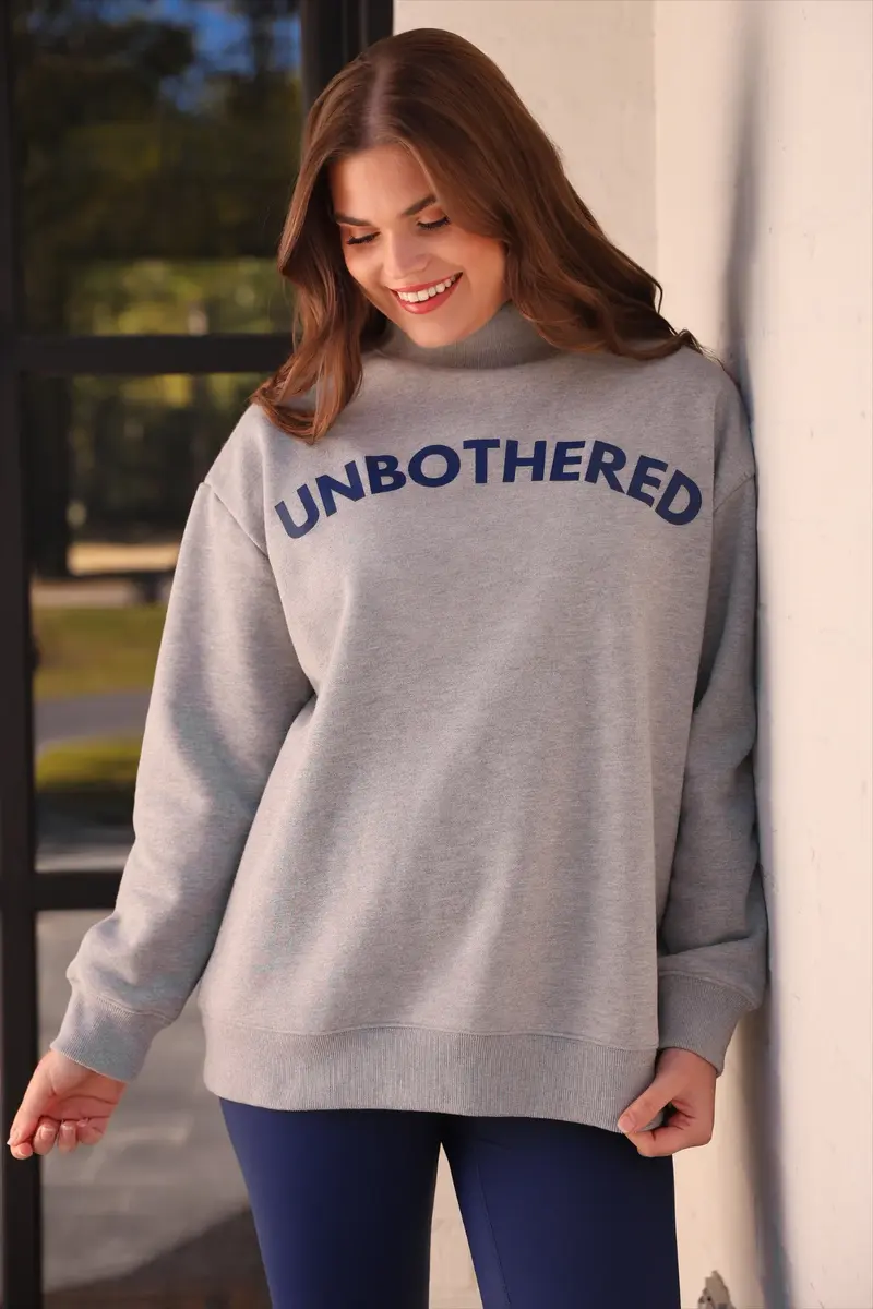Unbothered Mock Neck Pullover - Grey - FINAL SALE