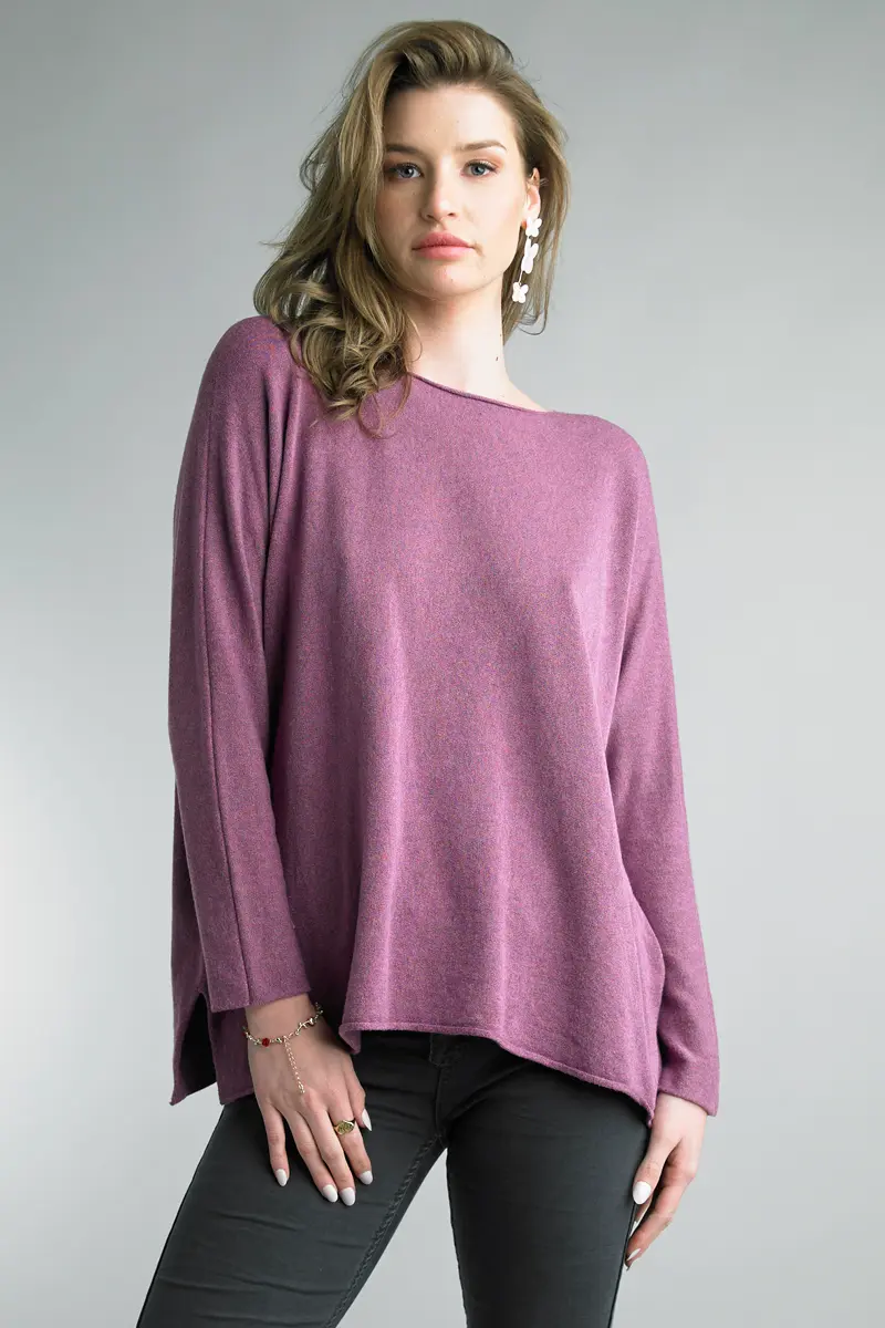 Unfinished Hem Style Plum Sweater