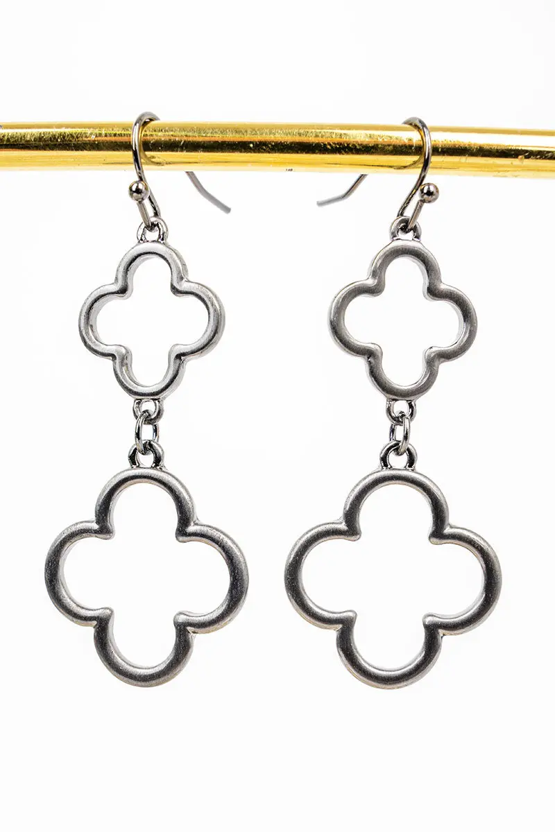 Uptown Charm Matte Hematite Double Clover Earrings
