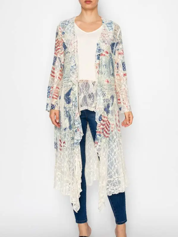 USA Freedom Lace Ruffle Open Duster