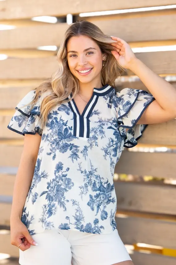 V-Neck Flutter Sleeve Top PREORDER