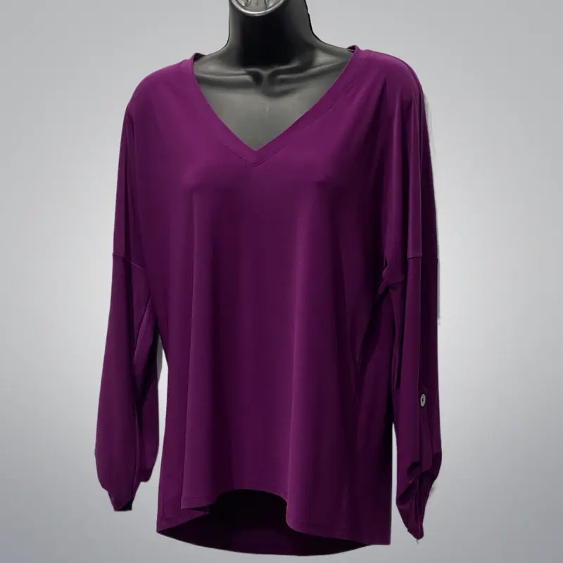 V-Neck Top With Button On The Sleeve