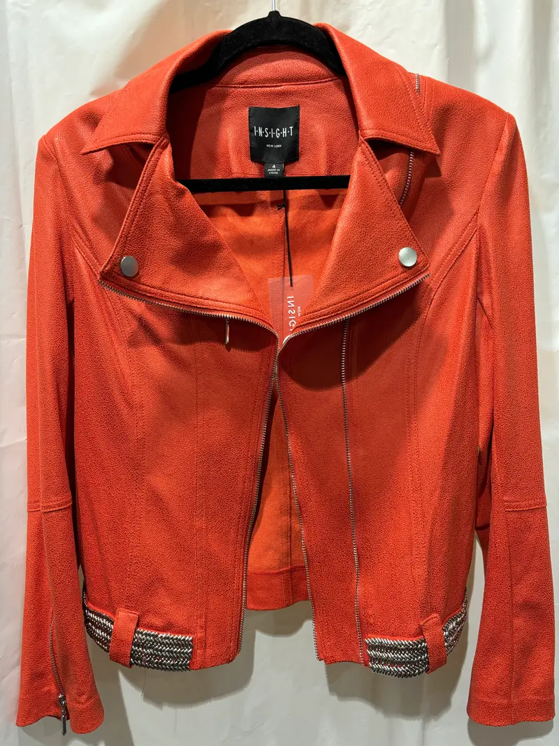 Vegan Leather Jacket with Belt Trim
