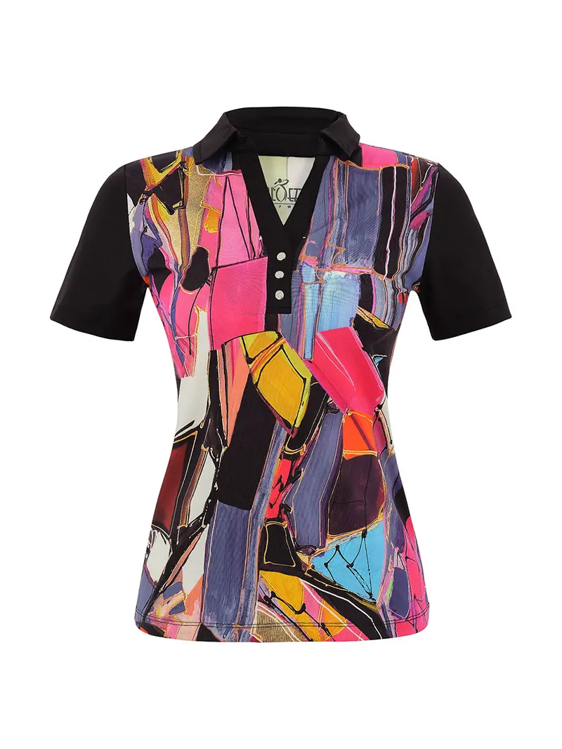 Vibrant Abstract Face Polo Top