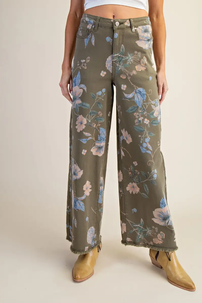 Vintage Floral Olive Pants - Pre-Order