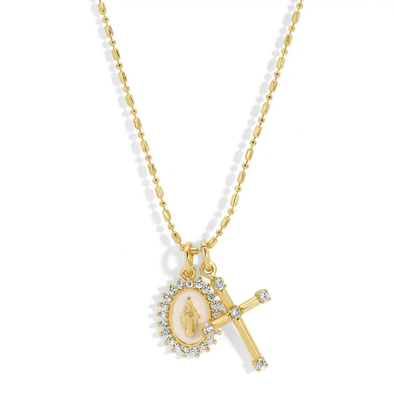 Virgin Maria Multi-Charm Necklace in White
