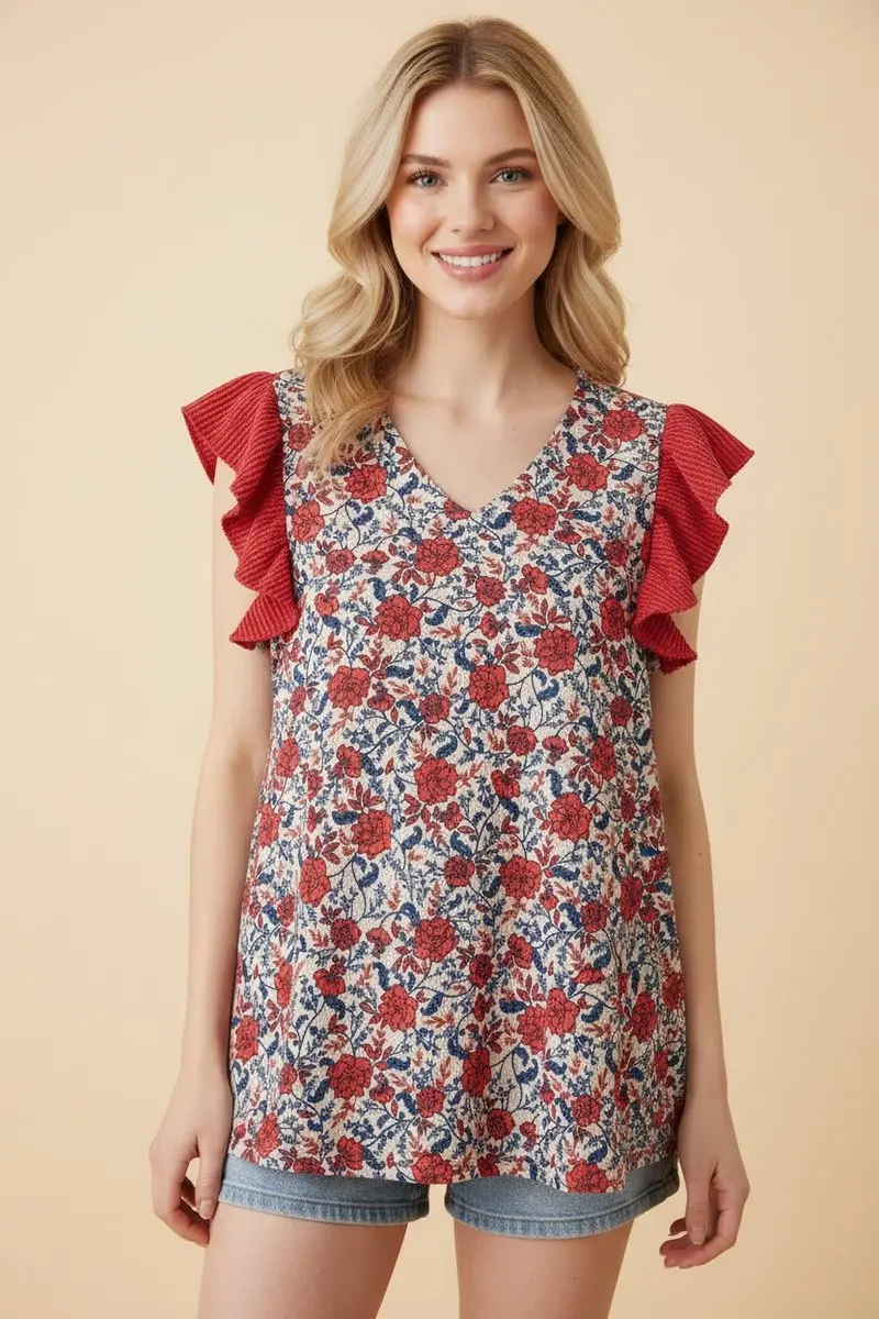Walks Through Wildflowers Top - Red