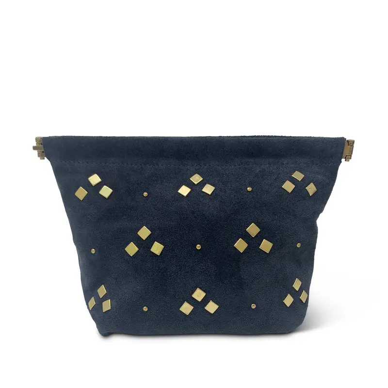 WASHED NAVY STUD SNAP MAKE UP BAG