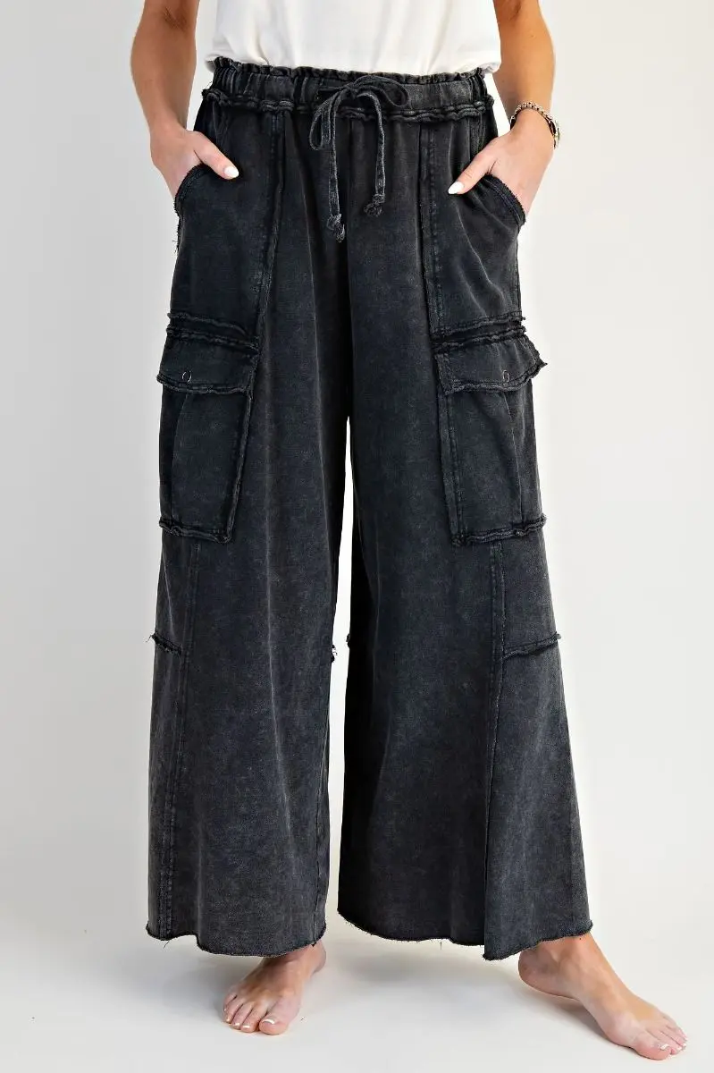 Washed Wide Legs Terry Cargo Pants PREORDER