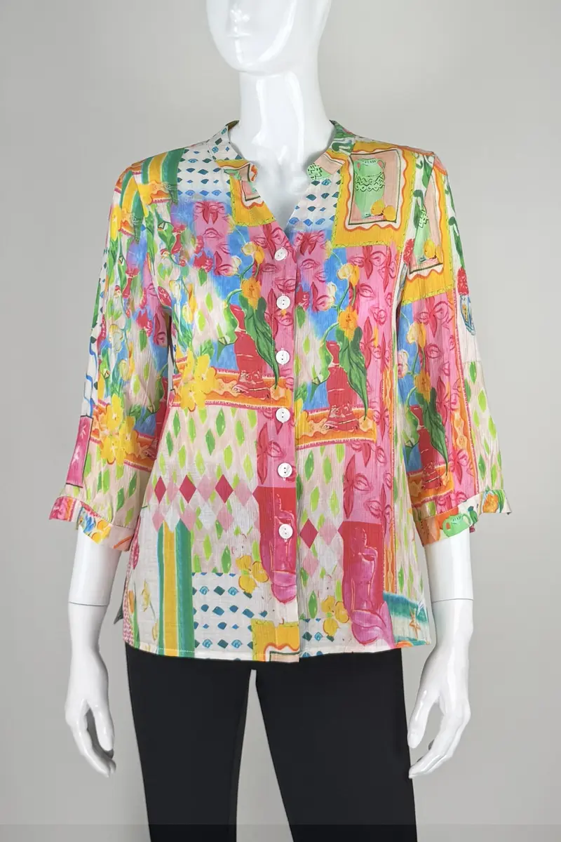 Watercolor Button-Front Top in Soft Spring Hues