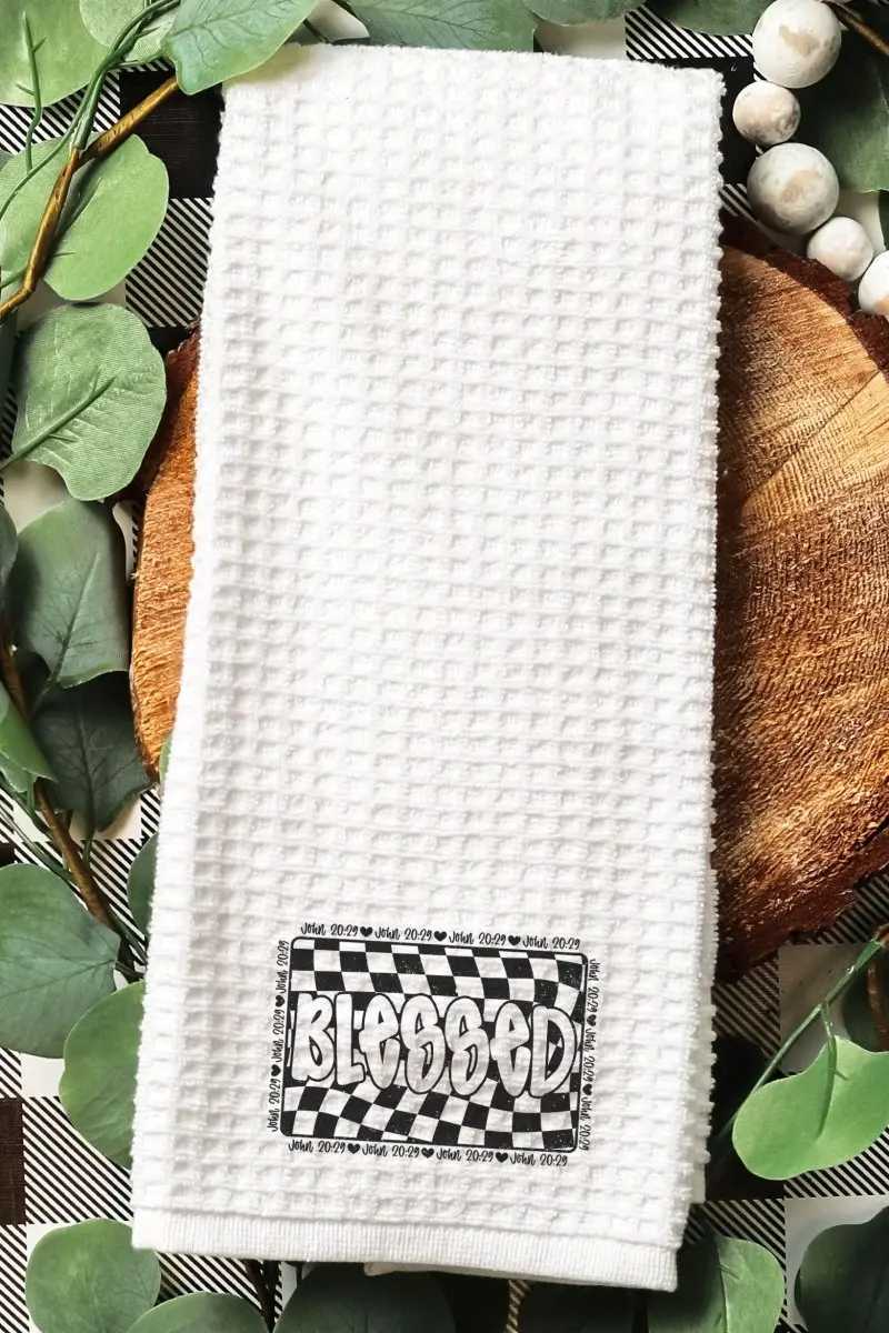 Wavy Checkered Blessed Waffle Kitchen Towel
