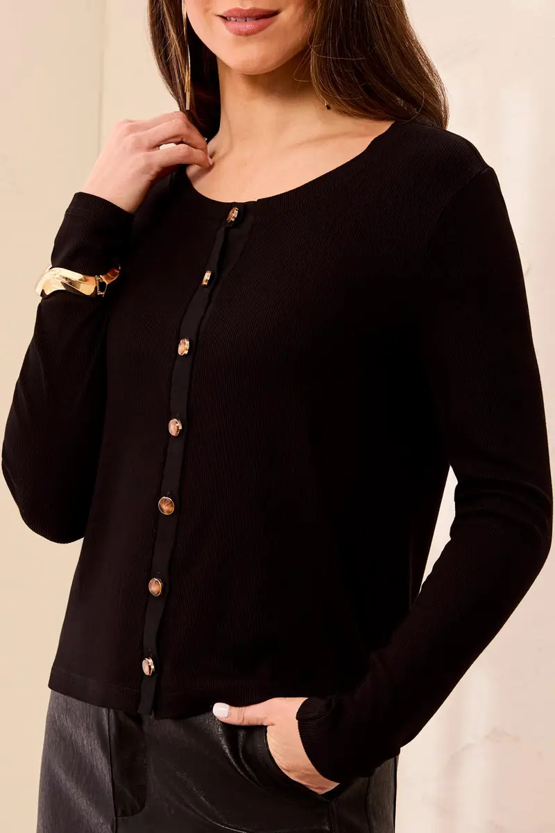 Wear Two Ways Button-Front Knit Top in Black