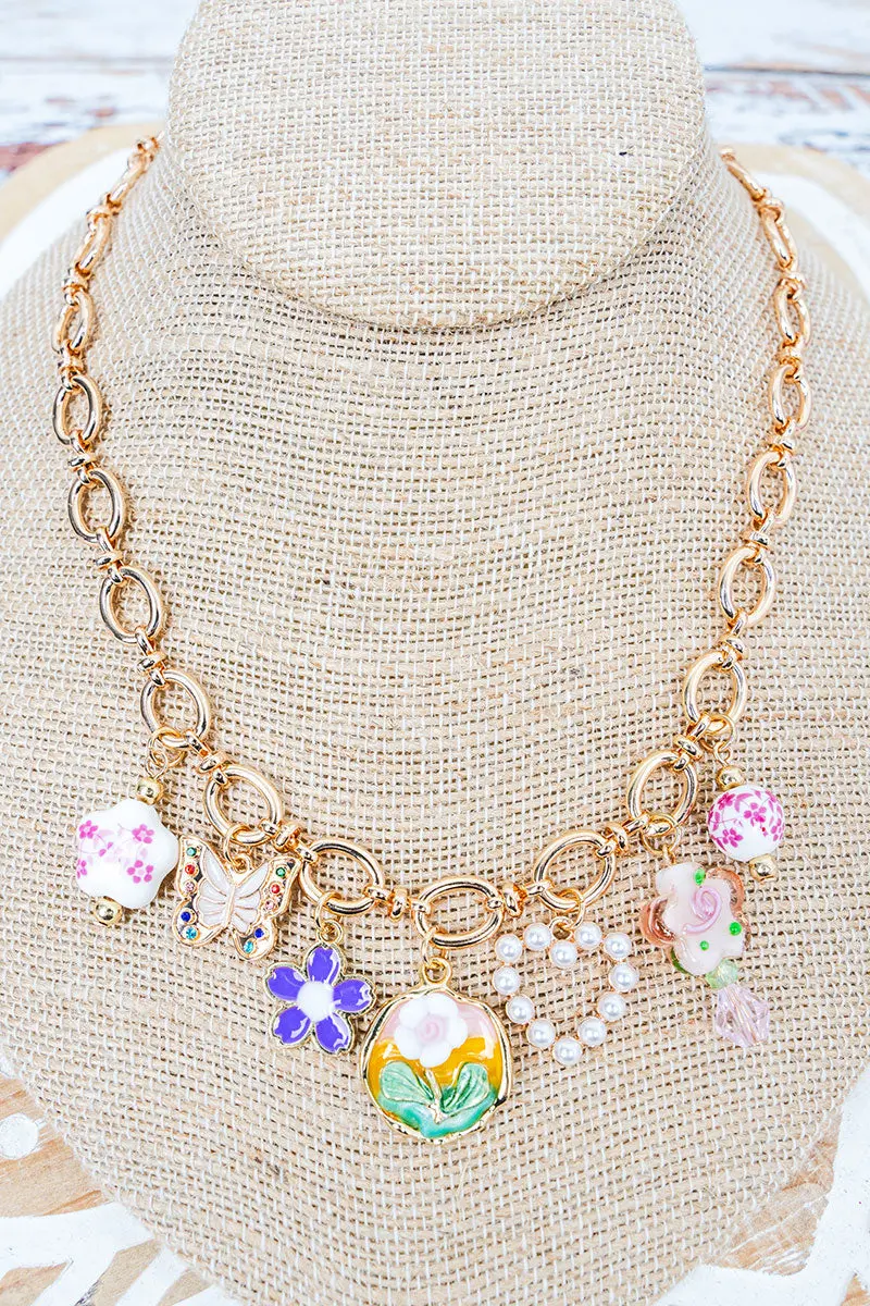 Whimsy Garden Goldtone Charm Necklace
