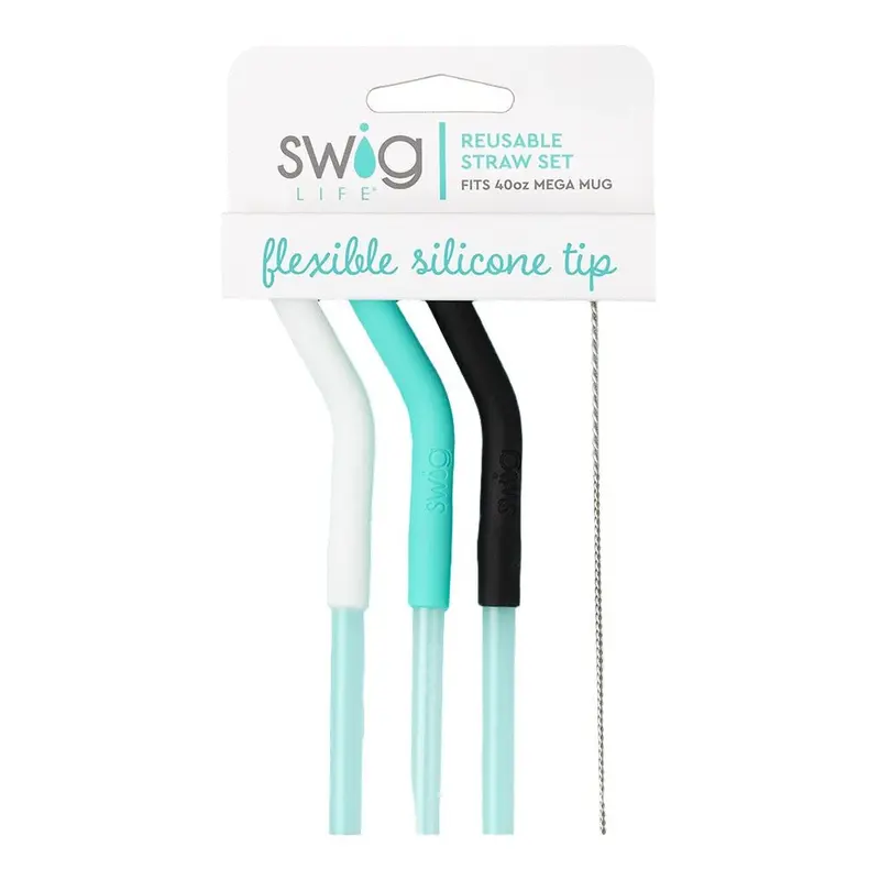 White, Aqua, Black Reusable Straw Topper Set