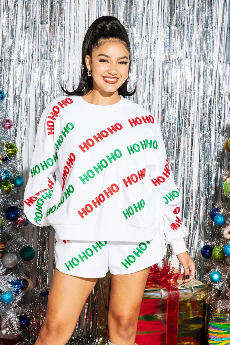 White Beaded "Ho Ho Ho" Scatter Short
