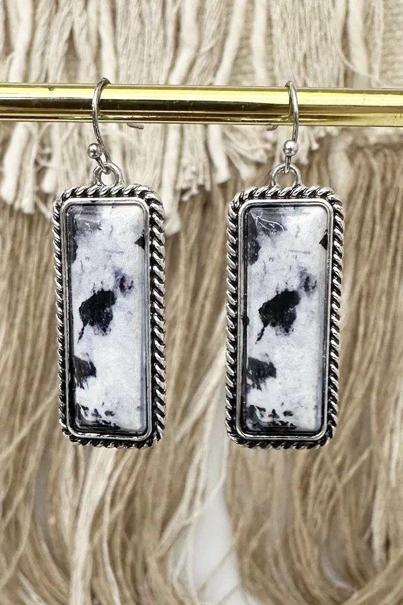 White & Black Ridgeline Silvertone Earrings